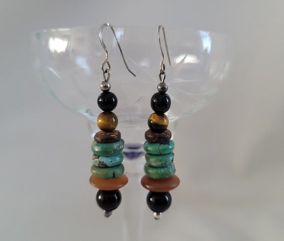 Sterling Silver and Natural Stone Drop Earrings ~… - image 1