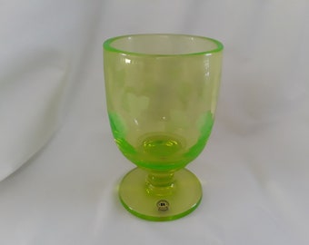 Vintage MCM Cut Glass Footed Vase (?) by Reijmyre Sweden ~ Original "URANGLAS" Label, Cut Grapes & Leafy Vines, UV Fluorescent