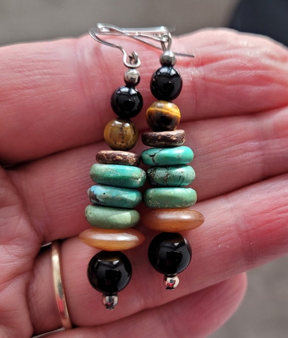 Sterling Silver and Natural Stone Drop Earrings ~… - image 2
