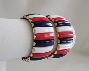 Your CHOICE Vintage Red White Blue Expansion Bracelet ~ Affordable Patriotic Fun, Made in Hong Kong