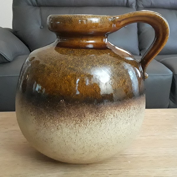 Vintage West Germany Brown Ombre Large Pottery Jug Vase ~ Scheurich-Keramik 484-21