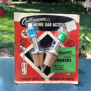 Vintage Collinsware Cocktails Chrome Pourers ~ Home Bar Accessory, Still in Original Package!!