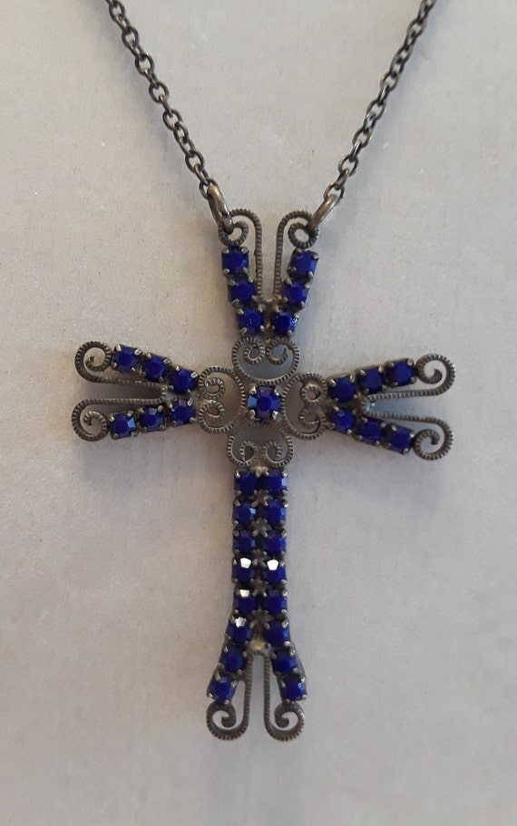 Vintage Art Deco Cross Pendant Necklace ~ Prong-Se