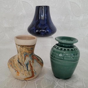 TRIO of Small Hand-Thrown Pottery Vases: OLAF, Nemadji, & "057" (BMP?)
