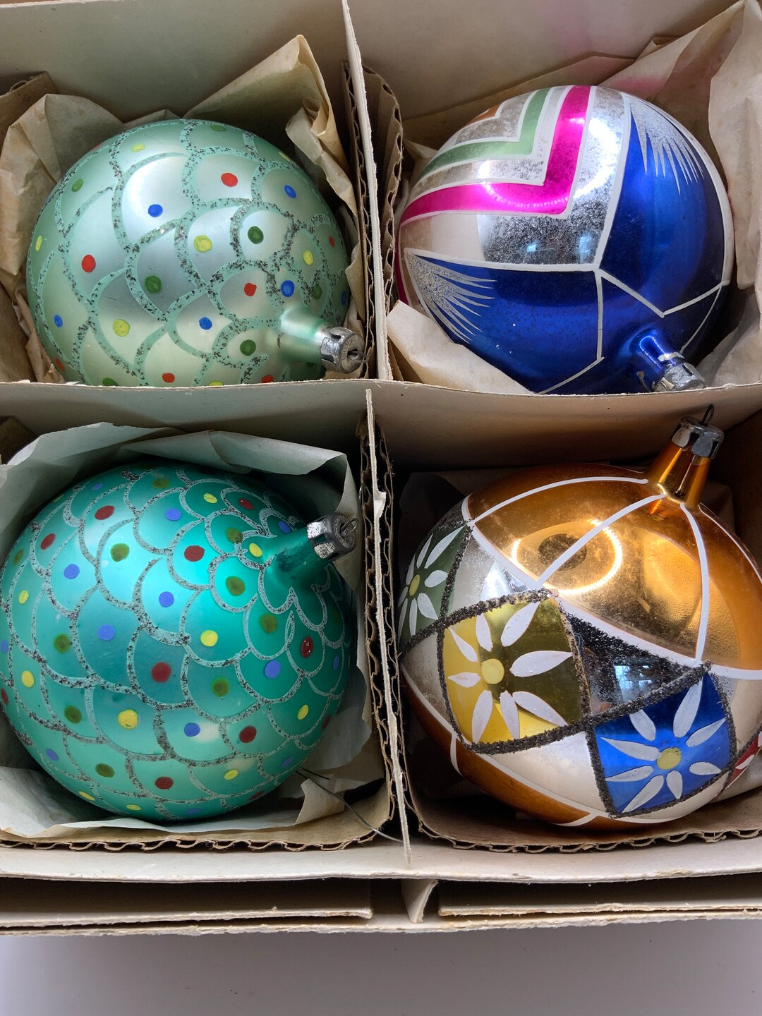 Vintage Christmas Jumbo Ornaments With Box Etsy