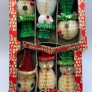 Vintage Christmas Honeycomb ornamants Japan with original box