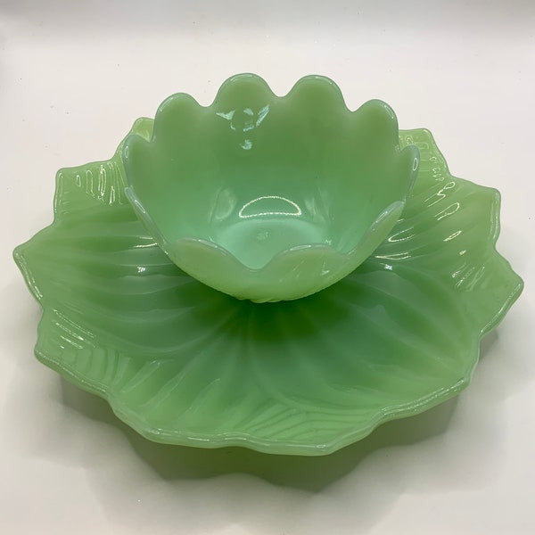 Vintage Fire King Jadeite Lotus Bowl with plate
