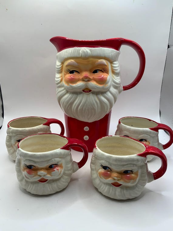 Vintage Japan Christmas Santa Pitcher and 4 Mug Set, Original Brown Box -  Etsy