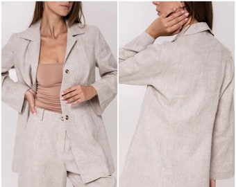Linen two piece set women, Shorts and suit, Linen 2 piece suit, Linen jacket women, Linen shorts women
