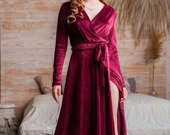 Velvet dress for Christmas, Velvet robe dress, Belted dress, Dress with belt, Velvet kimono robe, Long velvet dress,Black velvet dress women