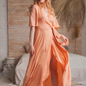 Silk Chiffon dress,Silk Womens dress,Organic dress,Half Sleeves Silk dress,Beige Long dress,Silk Wrap Party dress,Silk Maxi Belted dress
