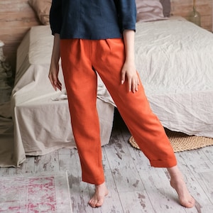 Burnt orange linen pants sale