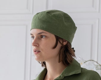 Green beret, Summer linen hat, Linen beret, Vintage beret, French beret, Loose beret, Ladies berets, Vintage hat for women, Artist hat