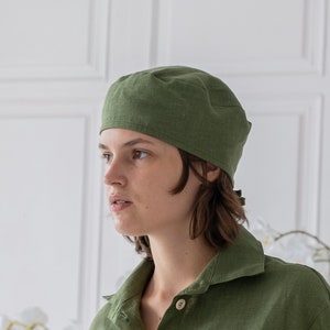 Groene baret, zomer linnen hoed, linnen baret, vintage baret, Franse baret, losse baret, dames baretten, vintage hoed voor vrouwen, kunstenaar hoed afbeelding 1