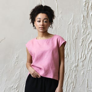 Natural linen top, Linen crop top, Linen tank top, Yellow linen top, Linen blouse, Linen top for women, Linen tee shirt top, Plus size top