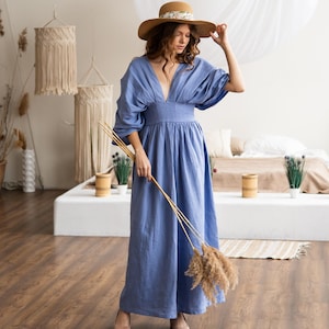 long sleeve greek goddess dress Bell Sleeve Goddess Dress  Empire Waist Boho Maxi Dress  Flowy Long  Sleeve Festival Dress  Sustainable Elegant Wedding Guest Dress