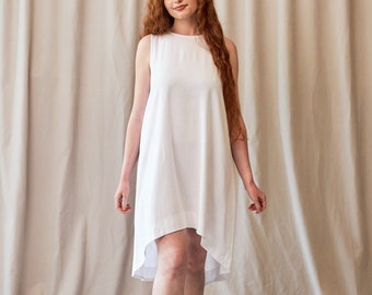 White linen midi dress, Asymmetrical linen dress, Simple summer dress women, Sleeveless midi dress, Washed linen dress