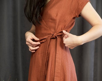 Linen wrap dress for women