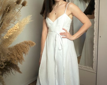 Weißes Leinenkleid Leinenstoffs, Weißes Leinenkleid Maxi, Bio-Leinenkleider, Kleid mit Gürtel, Leinenkleid, Weißes Sommerkleid Frauen