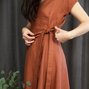 OnelovebrandUA Linen Wrap Dresses for Women Wrap Dress Midi Summer Wrap Dress Linen Dress Short Sleeve Linen Dress Boho Linen Dress Casual