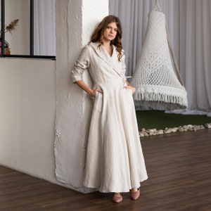 Hooded coat women, Coat with pockets, Linen wrap coat, Heavy linen coat, White coat for women, Fall cardigan, Long linen cardigan,Swing coat