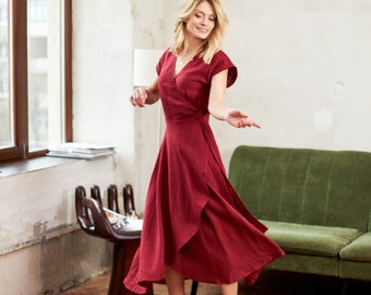 Linen wrap dress, Linen dress maxi, Linen dress short sleeve, Linen summer dress, Linen wrap kimono dress, Maternity linen dress