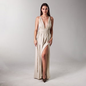 Robe de mariée déesse, robe de mariée grecque, robe grecque blanche, robe bohème sans manches, robe grecque, robe chamanique, robe croisée dans le dos