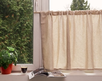 Linen curtains for kitchen, Lined linen curtains cafe, Flax linen curtain, Linen window valance, Short linen curtains, Custom cafe curtains