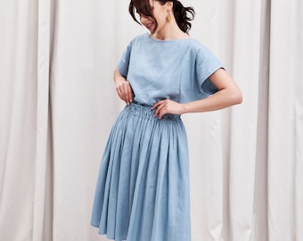 Linen top and skirt, Linen two piece set skirt, Linen two piece dress, Linen dress with pockets, Linen skirt midi, Linen elastic waist skirt