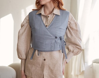 Linen clothing sale, Vest and shirt, Linen button up shirt, Crop vest women, Linen waistcoat, Oversized shirt women, Waist coat linen