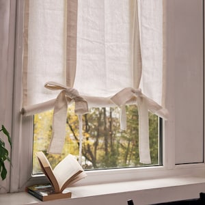 Custom linen curtains, Linen roll up curtains, Tie up linen curtain, Natural linen curtains, Linen curtains for kitchen,White linen curtains