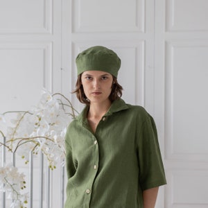 Green beret, Summer linen hat, Linen beret, Vintage beret, French beret, Loose beret, Ladies berets, Vintage hat for women, Artist hat image 2