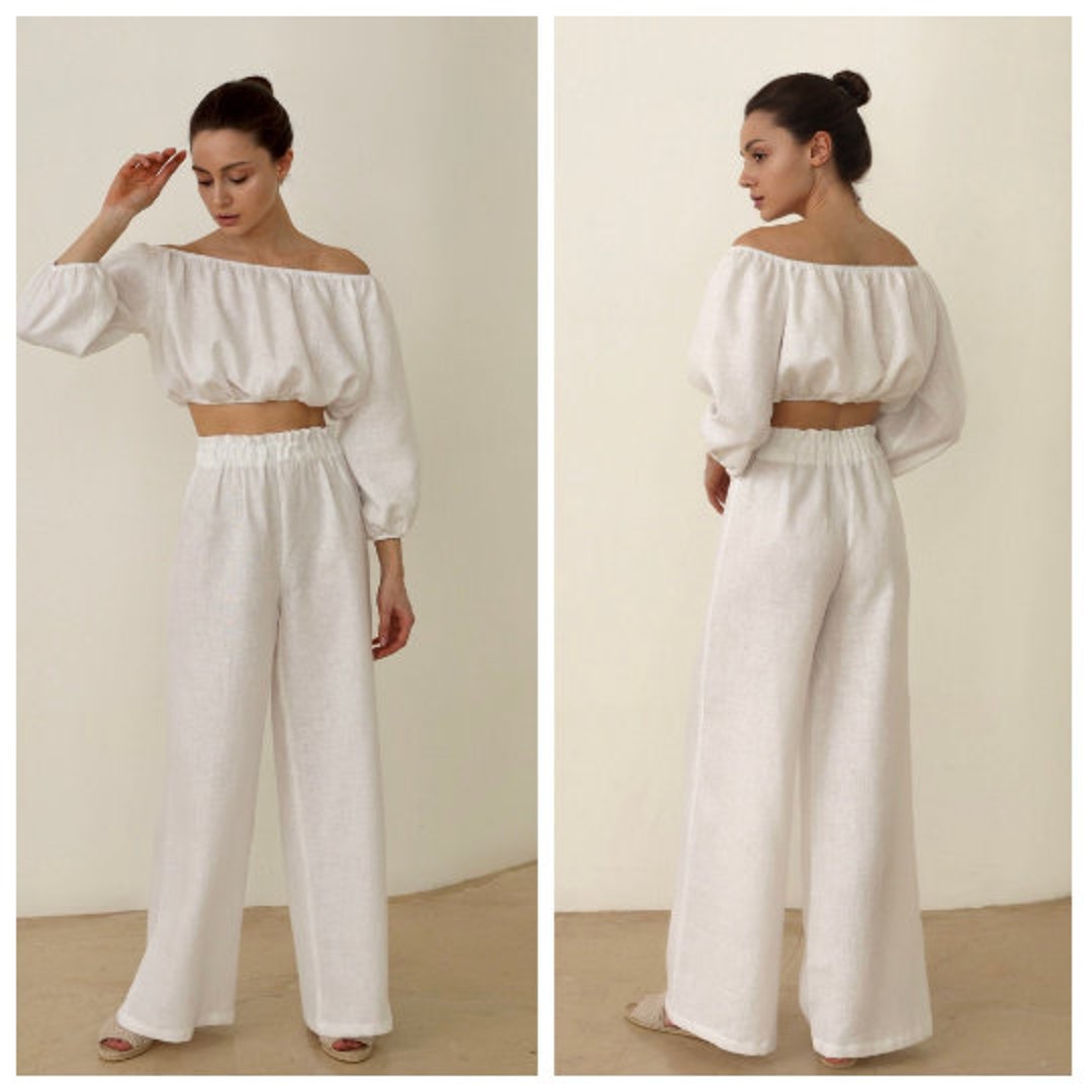 Linen Two Piece Set, Two Piece Set Women White, Linen Set Womens