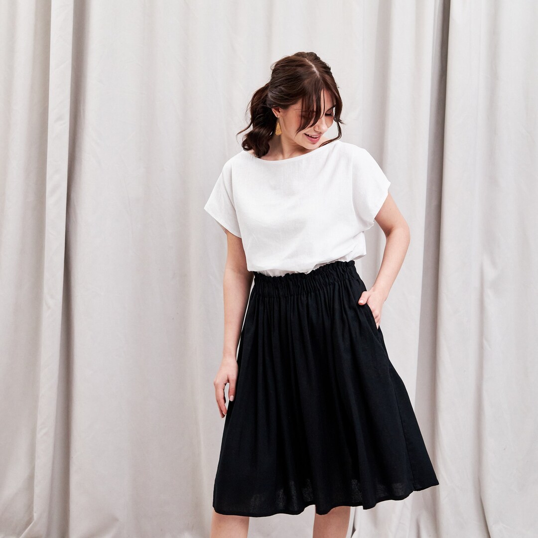 Cotton & Linen Split-Back Skirt Set