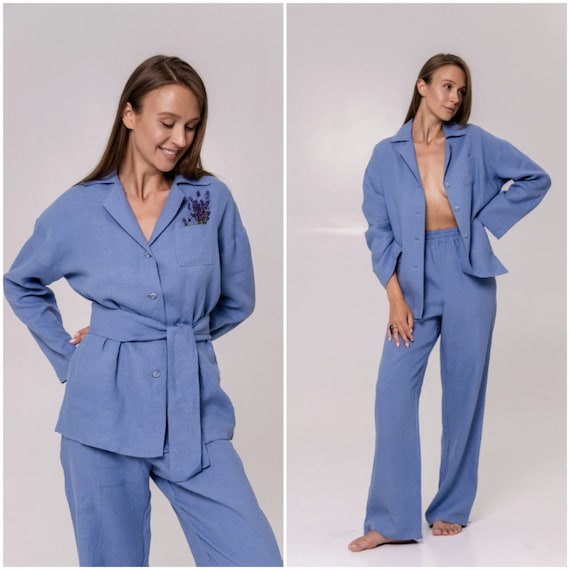 Linen suit pants and jacket, Linen kimono jacket, Linen suit women, Linen suit two piece set, Linen lounge set, Linen loose pants and jacket