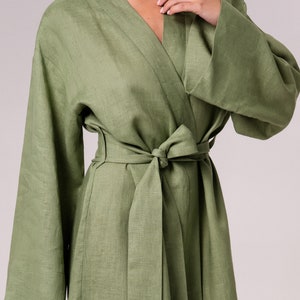 Linen robe for Women,Linen kimono for Women,Linen Organic robe,Linen Wrap Bath robe,Linen Green kimono Robe,Linen Womens Belted kimono image 5