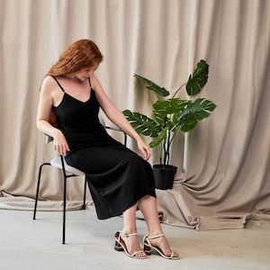 Classy dresses for women, Long black dress for women, Elegant black dress, Black maxi dress for women, Linen dress sleeveless