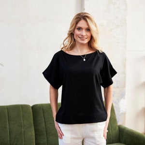 Black linen shirt women, Linen t-shirt, Linen blouse short sleeve, Linen top women, Summer shirt women , Natural linen shirt image 1