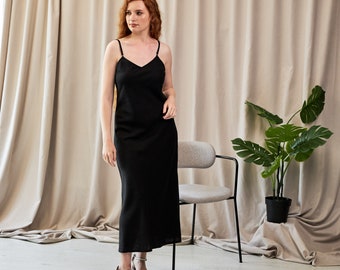 Classic linen dress, Linen sundress women, Black sundress, Simple linen dress, Minimal dress