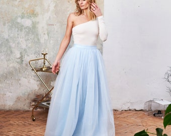 Full tulle skirt, Long tulle skirt for women, Wedding tulle skirt, Light blue tulle skirt, Tulle skirt for bridesmaid, Maxi tulle skirt