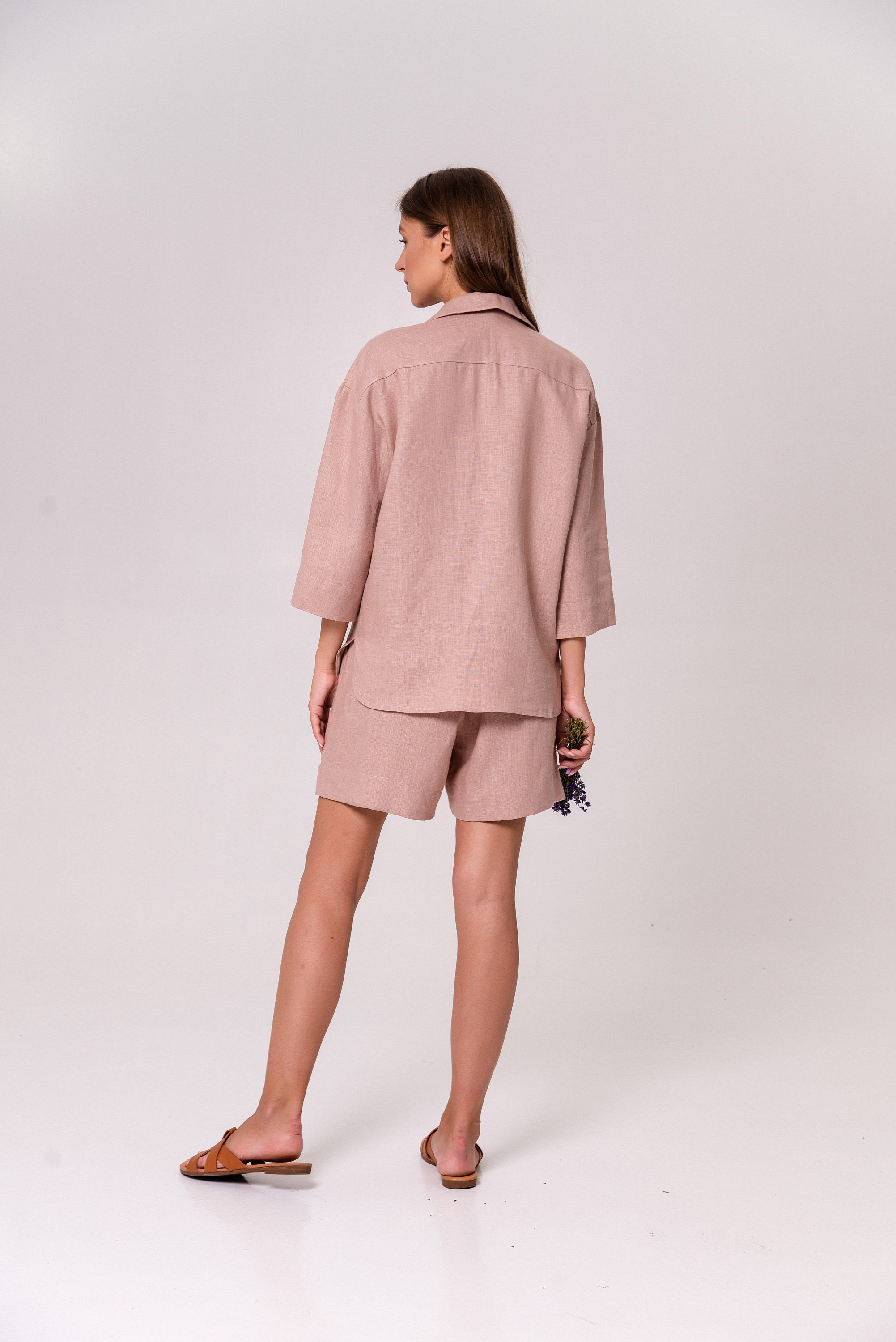 Womens pink linen suitBermuda shorts womenLinen suit Etsy