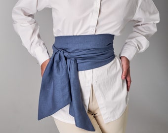 Ceinture obi en lin, enveloppement Huna, ceinture enveloppante en lin, ceinture de robe en lin, enveloppement utérin, ceinture large femmes, ceinture double enveloppement, ceintures en lin pour femmes