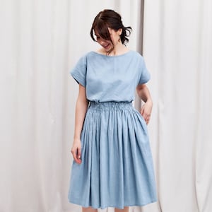 Linen top and skirt, Linen two piece set skirt, Linen two piece dress, Linen dress with pockets, Linen skirt midi, Linen elastic waist skirt image 3