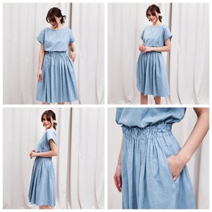 Linen top and skirt, Linen two piece set skirt, Linen two piece dress, Linen dress with pockets, Linen skirt midi, Linen elastic waist skirt image 2