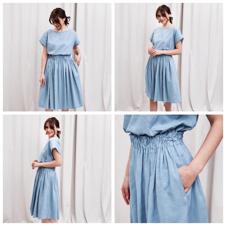 Linen top and skirt, Linen two piece set skirt, Linen two piece dress, Linen dress with pockets, Linen skirt midi, Linen elastic waist skirt image 2