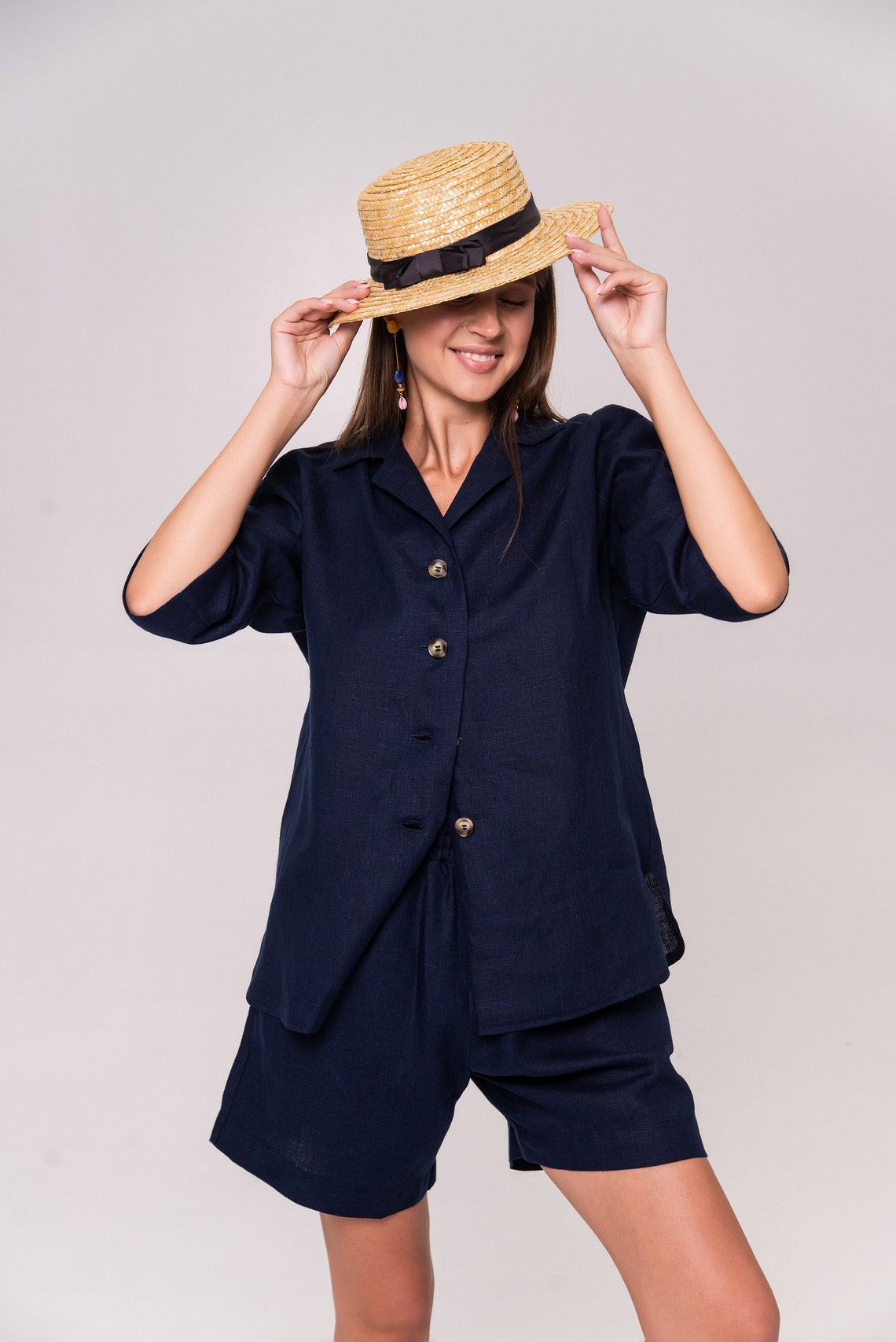 Womens pink linen suitBermuda shorts womenLinen suit Etsy