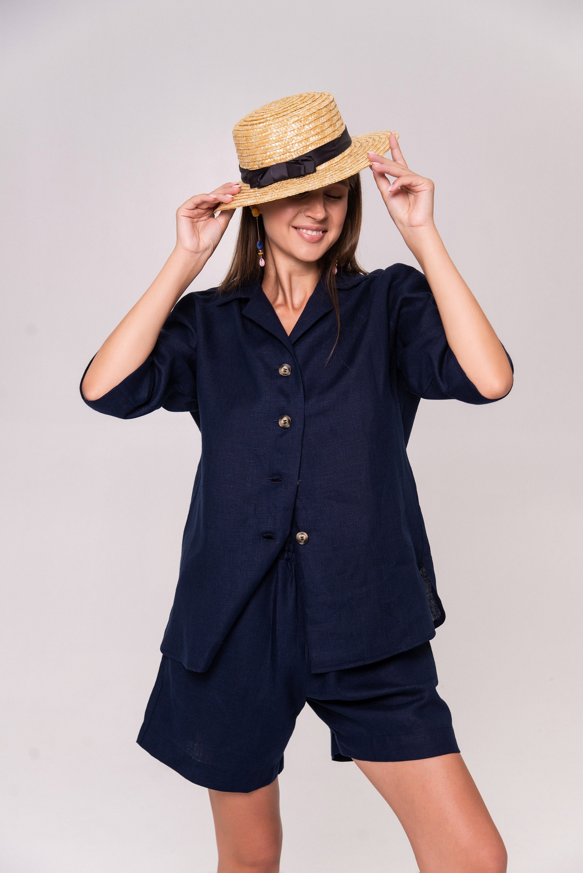 Womens pink linen suitBermuda shorts womenLinen suit Etsy