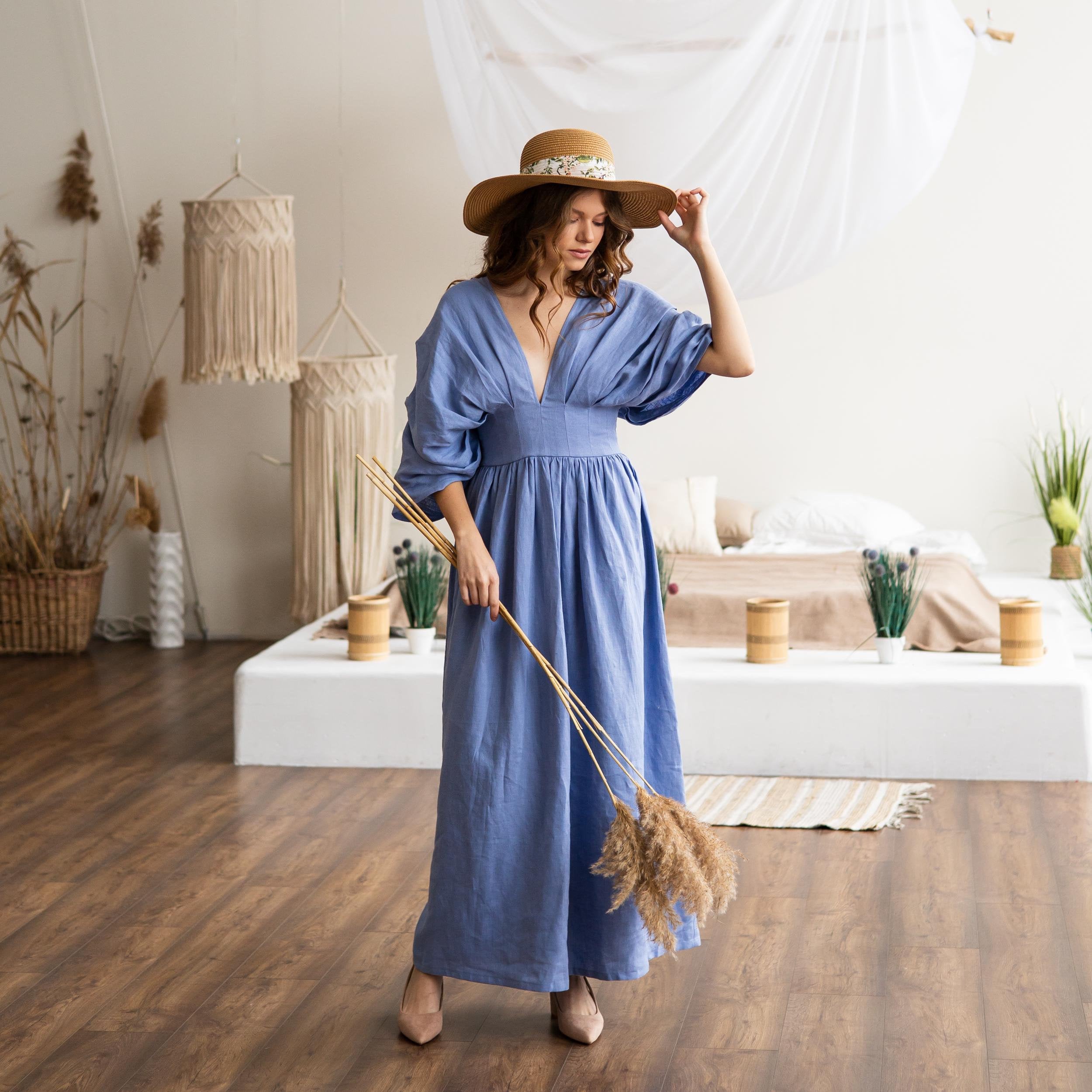 Goddess Dress, Greek Dress for Women, Greek Goddess Costume, Blue Wedding Dress, Grecian Wedding Dress, Linen Bridesmaid Dress
