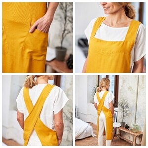 Cross back linen apron,Linen apron with pockets,Japanese style linen apron,Pinafore linen apron, Japanese linen apron, Linen apron for women image 3