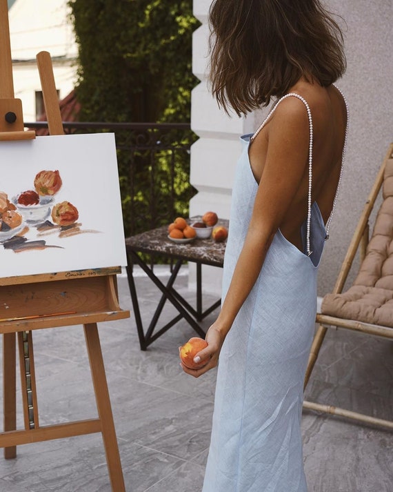 Linen Classy Maxi Dress,white Linen Womens Dress Pockets,open Back Dress,organic  Sleeveless Dress,spaghetti Strap Dress,linen Cami Dress - Etsy Israel